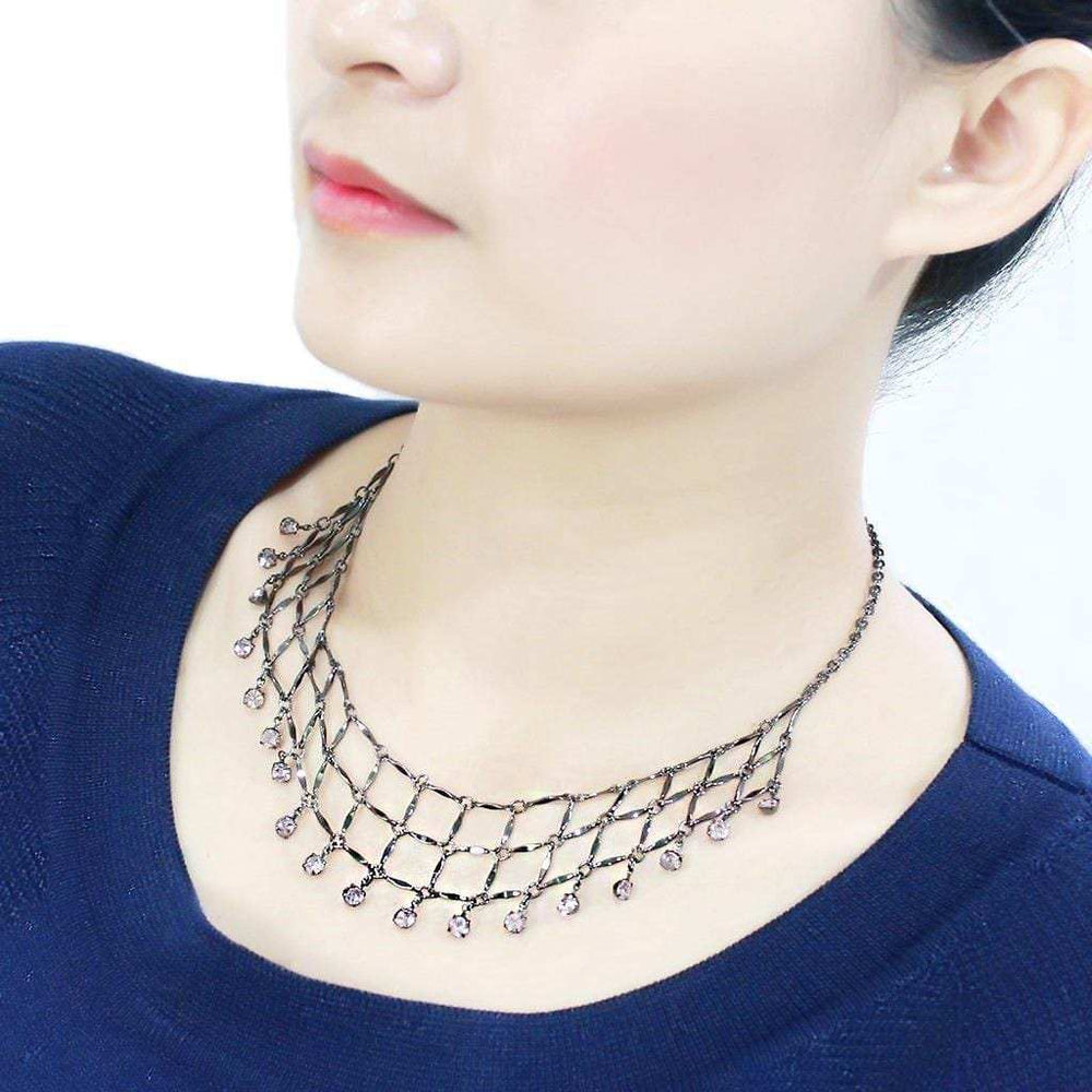 LO4731 - Ruthenium White Metal Necklace with Top Grade Crystal in Light Amethyst - Alamode - Flyclothing LLC