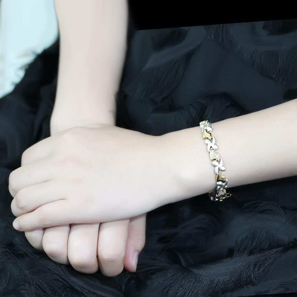LO4736 - Gold+Rhodium Brass Bracelet with AAA Grade CZ in Clear - Alamode - Flyclothing LLC