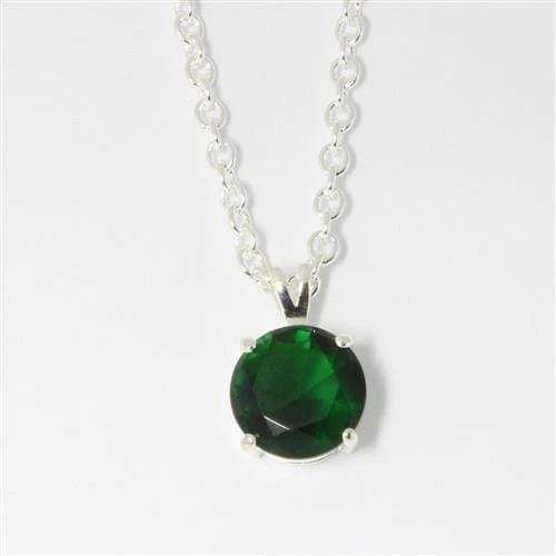 LOA072 - Silver Brass Chain Pendant with Synthetic Spinel in Emerald - Alamode - Flyclothing LLC