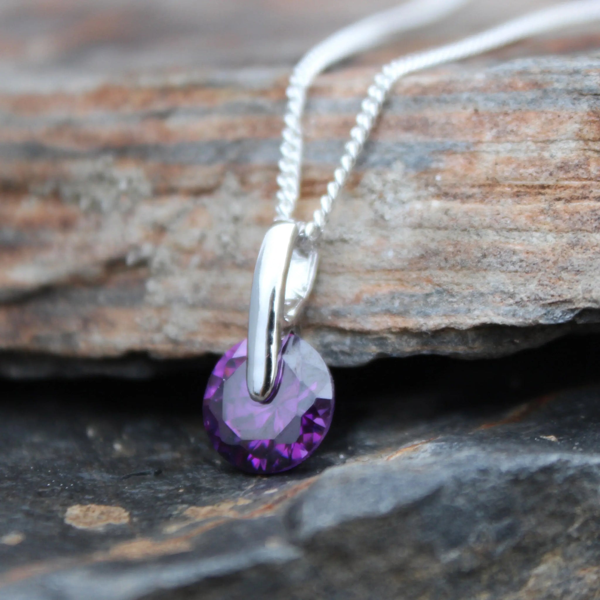 LOA1368 - Rhodium Brass Pendant with AAA Grade CZ in Amethyst - Alamode - Flyclothing LLC