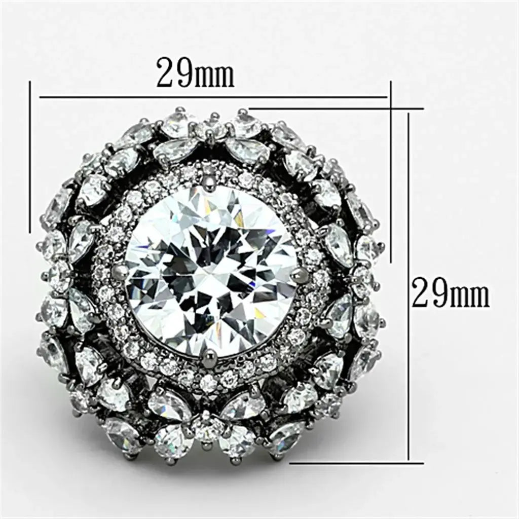 LOA874 - Ruthenium Brass Ring with AAA Grade CZ in Clear - Alamode - Flyclothing LLC