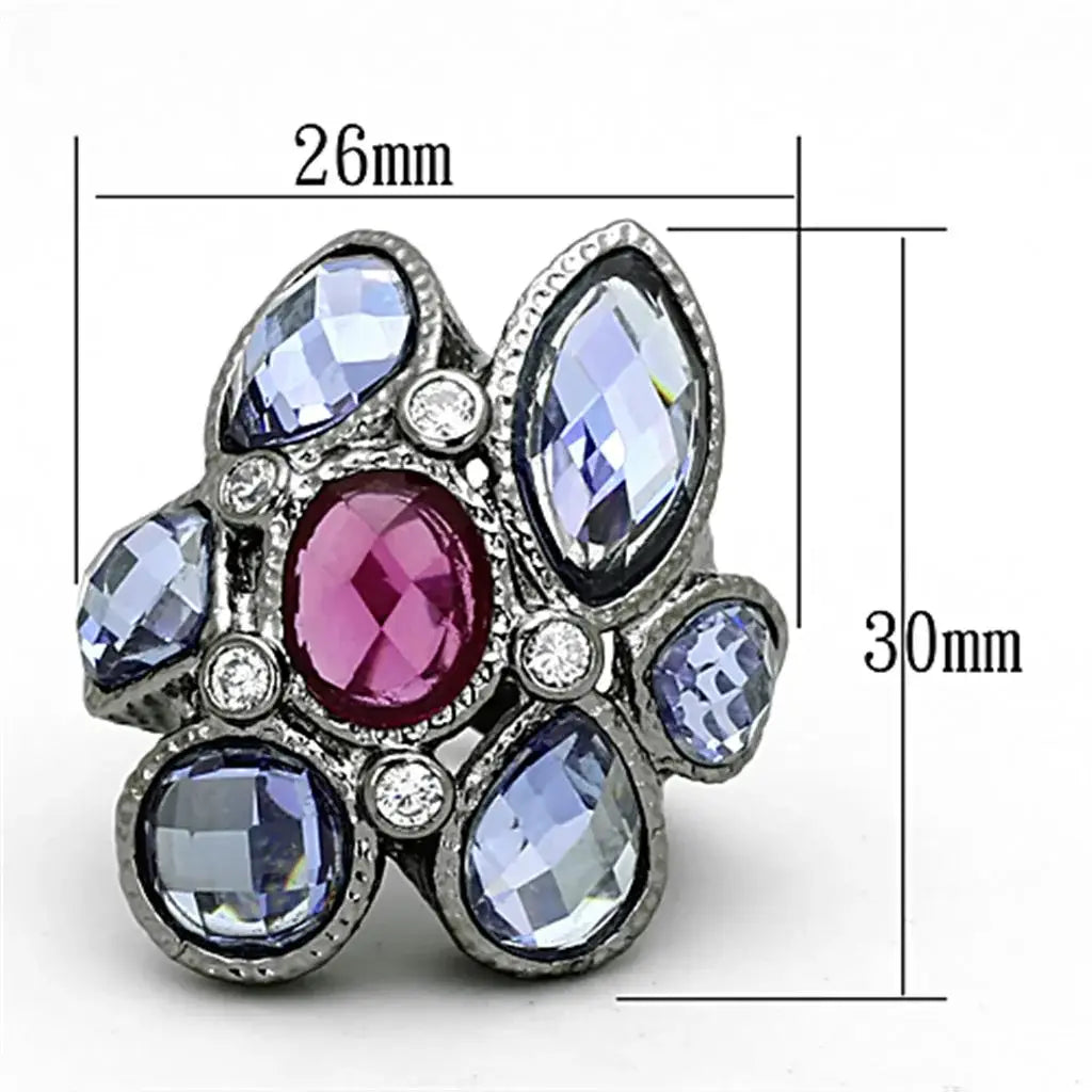 LOA876 - Ruthenium Brass Ring with AAA Grade CZ in Multi Color - Alamode - Flyclothing LLC