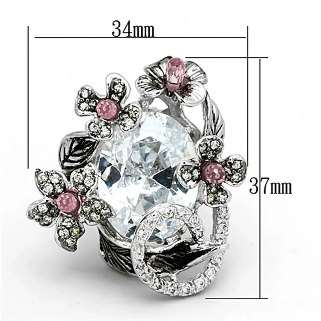 LOA877 - Rhodium + Ruthenium Brass Ring with AAA Grade CZ in Multi Color - Alamode - Flyclothing LLC