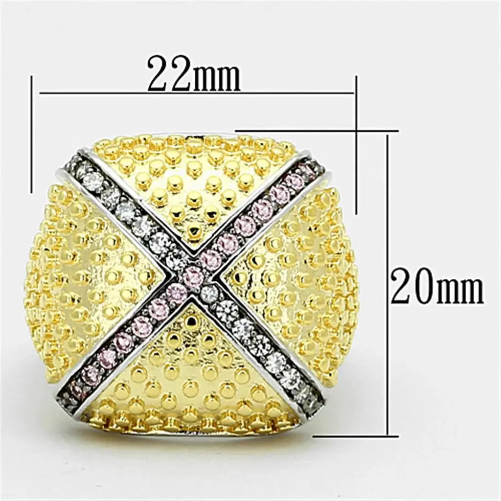 LOA878 - Rhodium+Gold+ Ruthenium Brass Ring with AAA Grade CZ in Rose - Alamode - Flyclothing LLC