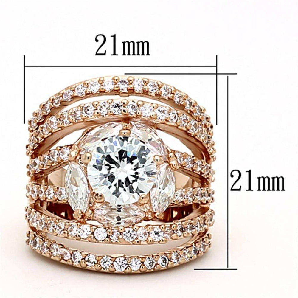 LOA879 - Rose Gold Brass Ring with AAA Grade CZ in Clear - Alamode - Flyclothing LLC