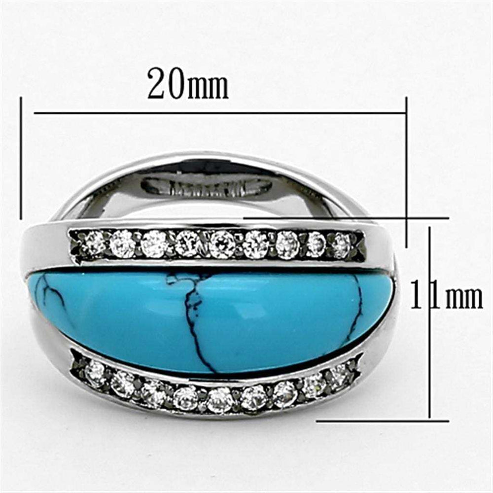 LOA882 - Rhodium Brass Ring with Synthetic Turquoise in Sea Blue - Alamode - Flyclothing LLC