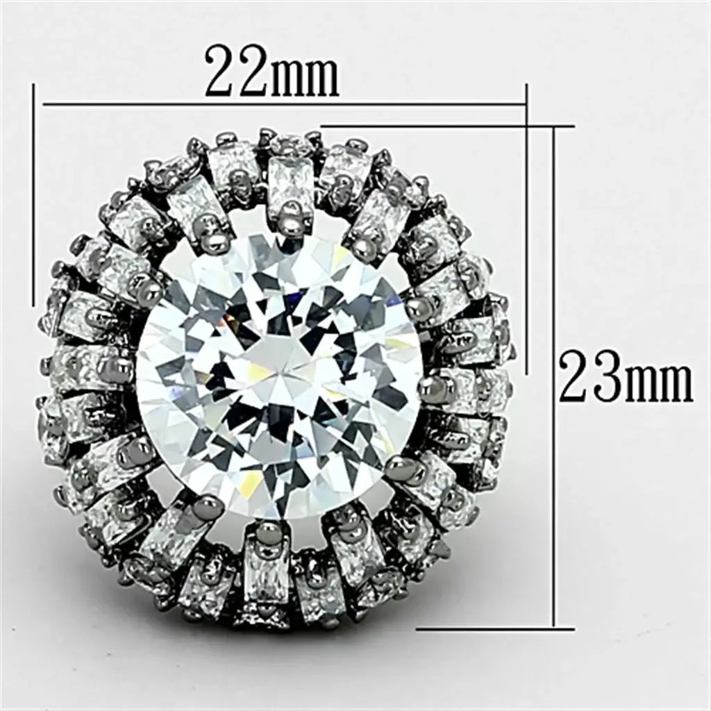 LOA885 - Ruthenium Brass Ring with AAA Grade CZ in Clear - Alamode - Flyclothing LLC