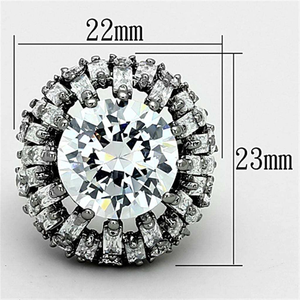 LOA885 - Ruthenium Brass Ring with AAA Grade CZ in Clear - Alamode - Flyclothing LLC