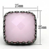 LOA887 - Ruthenium Brass Ring with Synthetic Synthetic Glass in Light Rose - Alamode - Flyclothing LLC