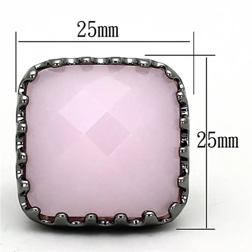 LOA887 - Ruthenium Brass Ring with Synthetic Synthetic Glass in Light Rose - Alamode - Flyclothing LLC