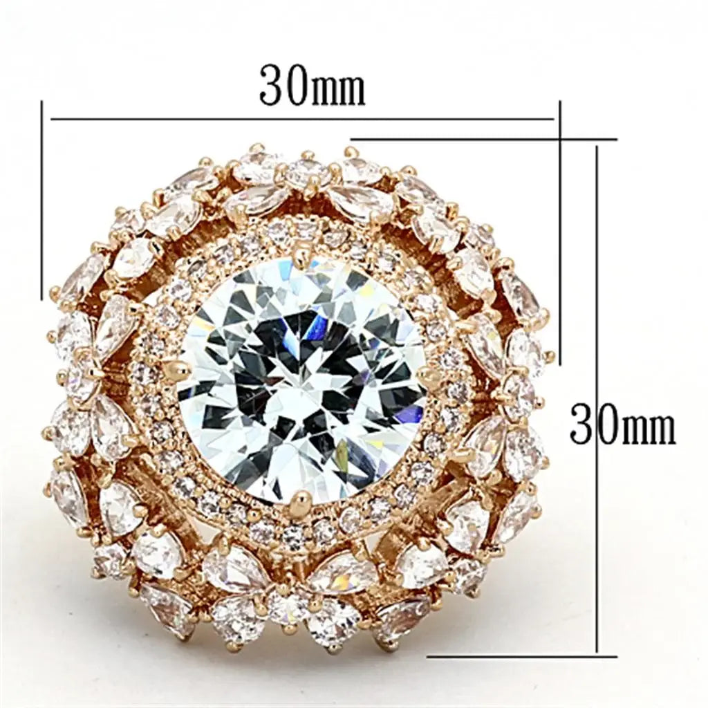 LOA891 - Rose Gold Brass Ring with AAA Grade CZ in Clear - Alamode - Flyclothing LLC