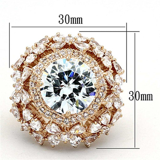 LOA891 - Rose Gold Brass Ring with AAA Grade CZ in Clear - Alamode - Flyclothing LLC