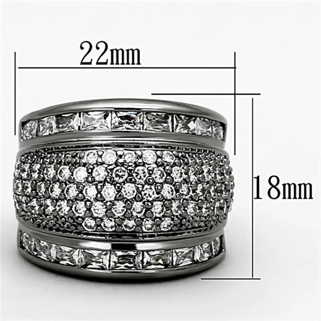 LOA894 - Ruthenium Brass Ring with AAA Grade CZ in Clear - Alamode - Flyclothing LLC