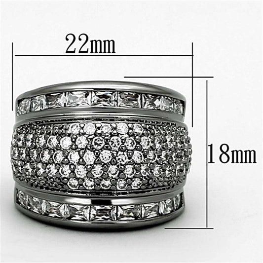 LOA894 - Ruthenium Brass Ring with AAA Grade CZ in Clear - Alamode - Flyclothing LLC