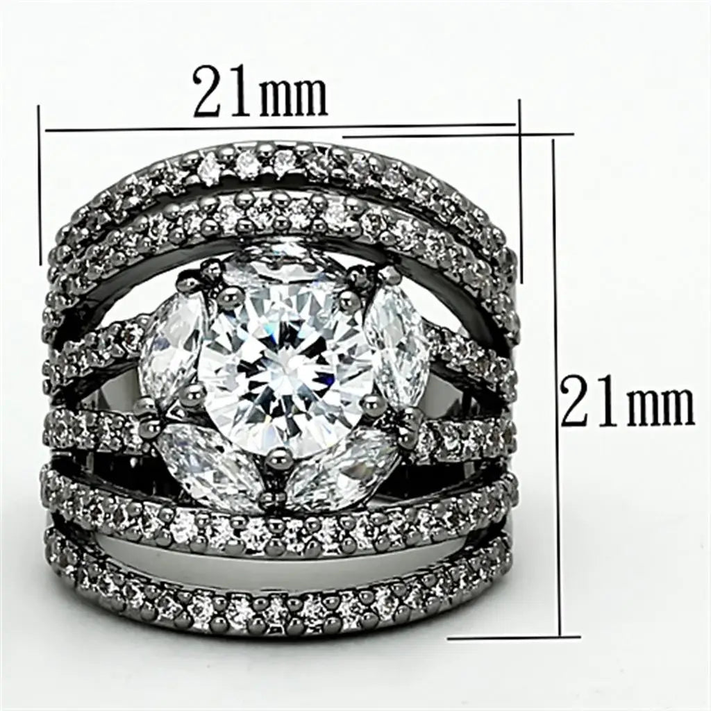 LOA895 - Ruthenium Brass Ring with AAA Grade CZ in Clear - Alamode - Flyclothing LLC