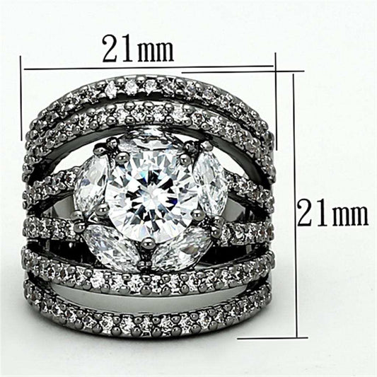 LOA895 - Ruthenium Brass Ring with AAA Grade CZ in Clear - Alamode - Flyclothing LLC