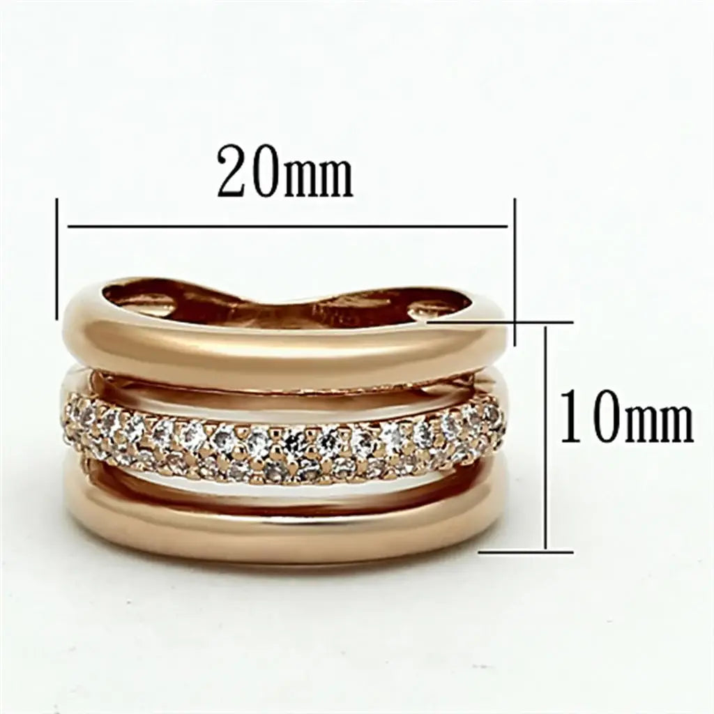 LOA900 - Rose Gold Brass Ring with AAA Grade CZ in Clear - Alamode - Flyclothing LLC