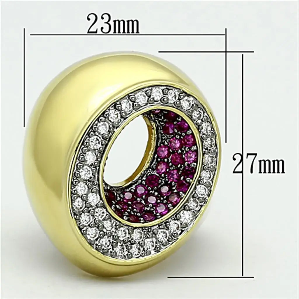 LOA902 - Gold+Ruthenium Brass Ring with AAA Grade CZ in Ruby - Alamode - Flyclothing LLC