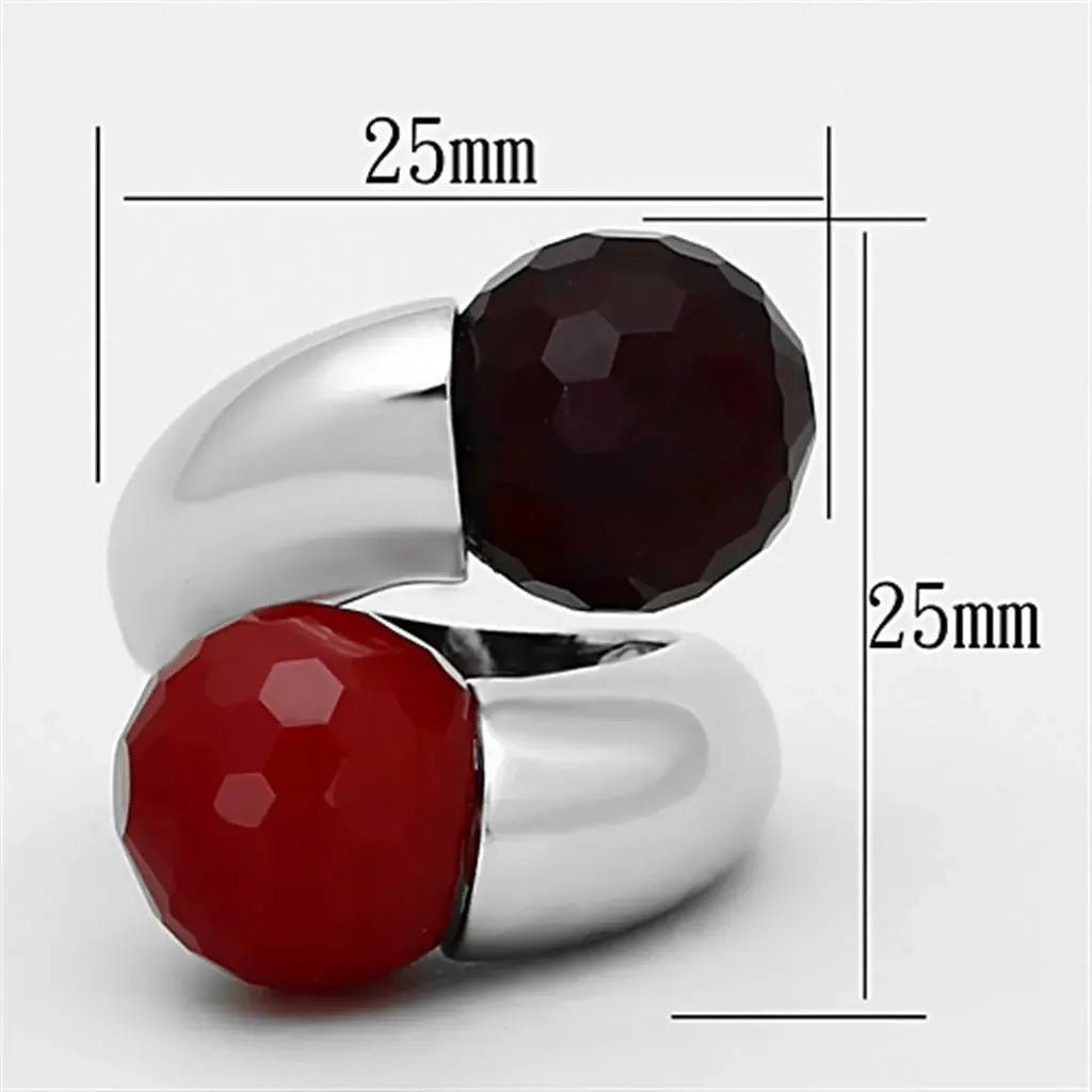 LOA903 - Rhodium Brass Ring with Synthetic Synthetic Glass in Multi Color - Alamode - Flyclothing LLC