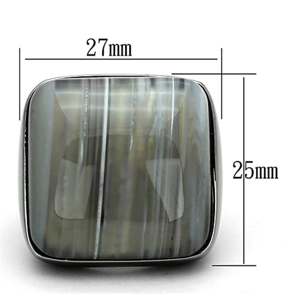 LOA905 - Ruthenium Brass Ring with Semi-Precious Agate in Light Gray - Alamode - Flyclothing LLC