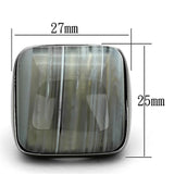 LOA905 - Ruthenium Brass Ring with Semi-Precious Agate in Light Gray - Alamode