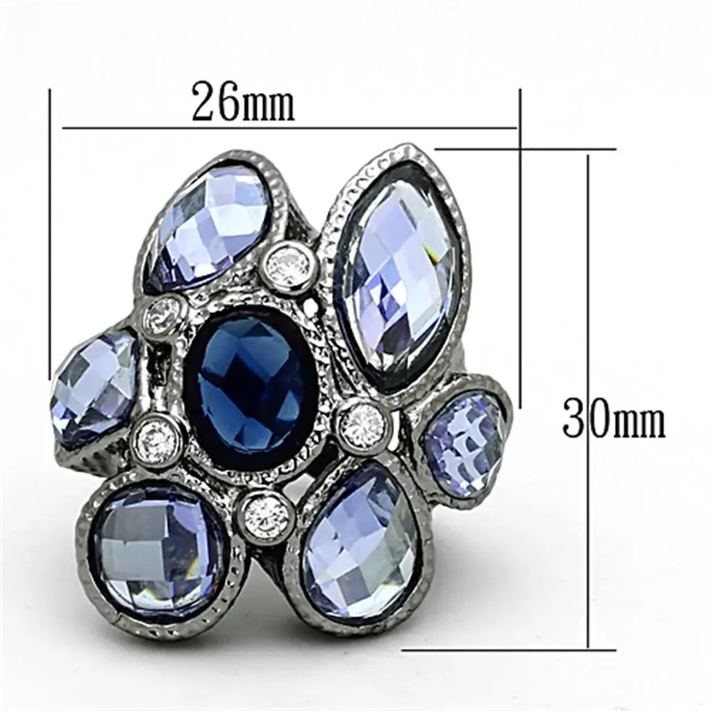 LOA906 - Ruthenium Brass Ring with Synthetic Synthetic Glass in Multi Color - Alamode - Flyclothing LLC