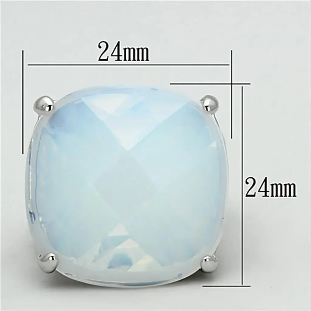 LOA910 - Rhodium Brass Ring with Synthetic Synthetic Glass in Aurora Borealis (Rainbow Effect) - Alamode - Flyclothing LLC
