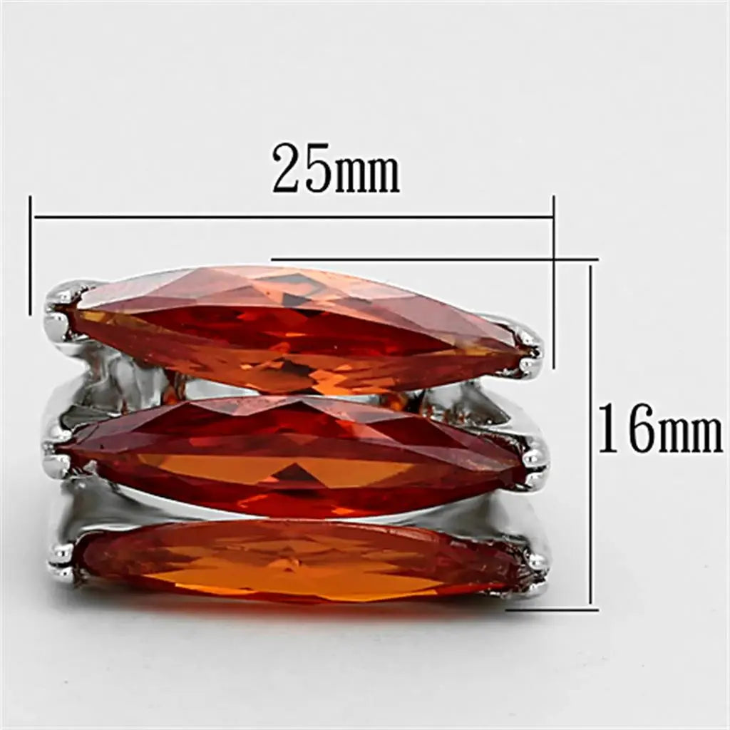 LOA917 - Rhodium Brass Ring with AAA Grade CZ in Orange - Alamode - Flyclothing LLC
