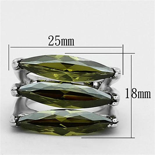 LOA918 - Rhodium Brass Ring with AAA Grade CZ  in Olivine color