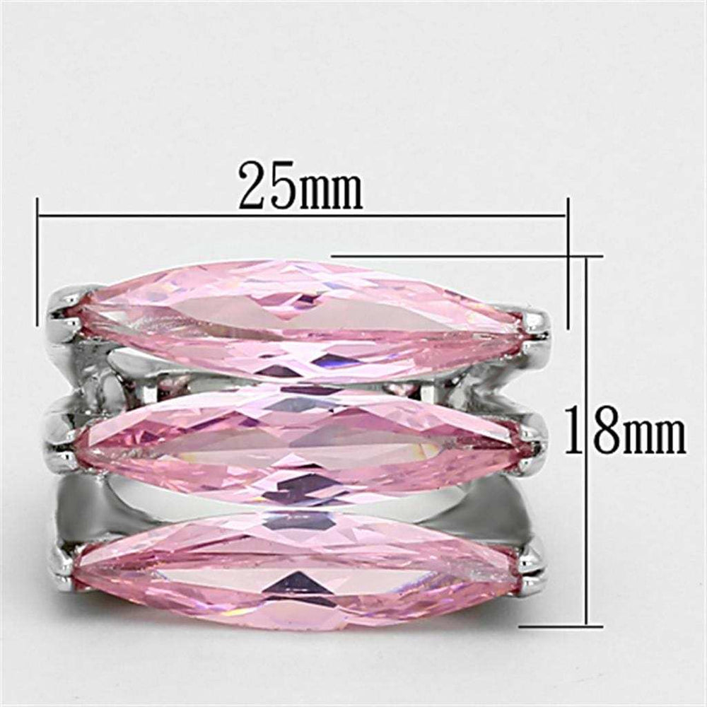 LOA919 - Rhodium Brass Ring with AAA Grade CZ in Rose - Alamode - Flyclothing LLC