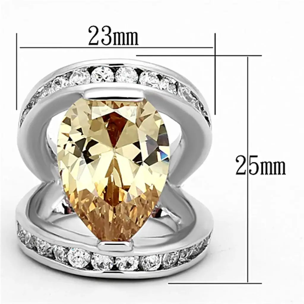 LOA922 - Rhodium Brass Ring with AAA Grade CZ in Champagne - Alamode - Flyclothing LLC