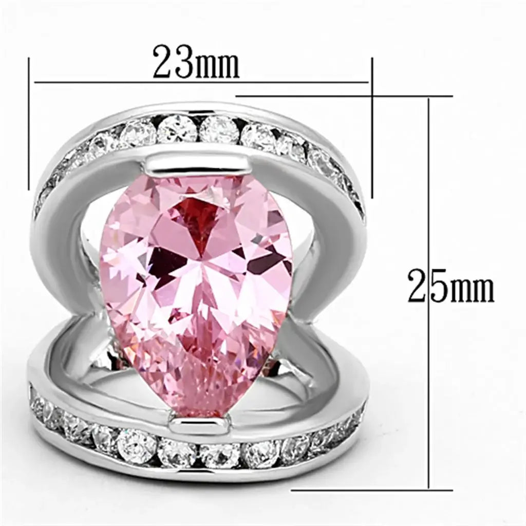 LOA924 - Rhodium Brass Ring with AAA Grade CZ in Rose - Alamode - Flyclothing LLC