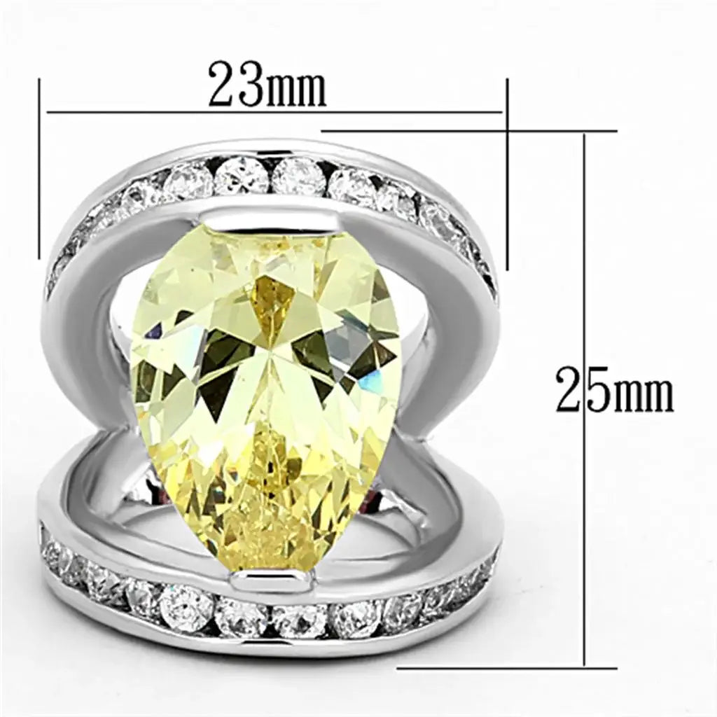 LOA925 - Rhodium Brass Ring with AAA Grade CZ in Citrine Yellow - Alamode - Flyclothing LLC