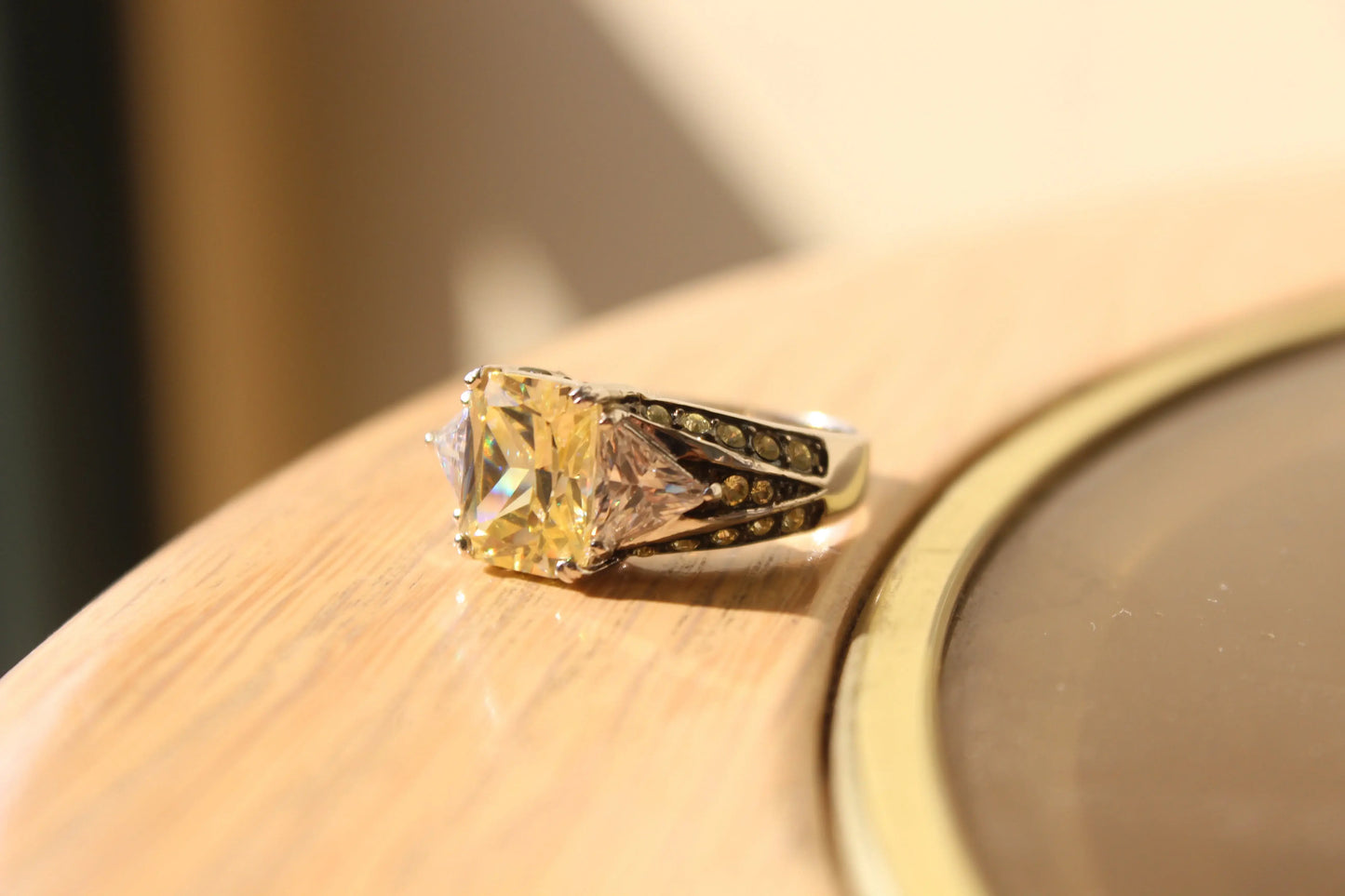 LOAS1389 - Rhodium 925 Sterling Silver Ring with AAA Grade CZ in Light Yellow - Alamode - Flyclothing LLC