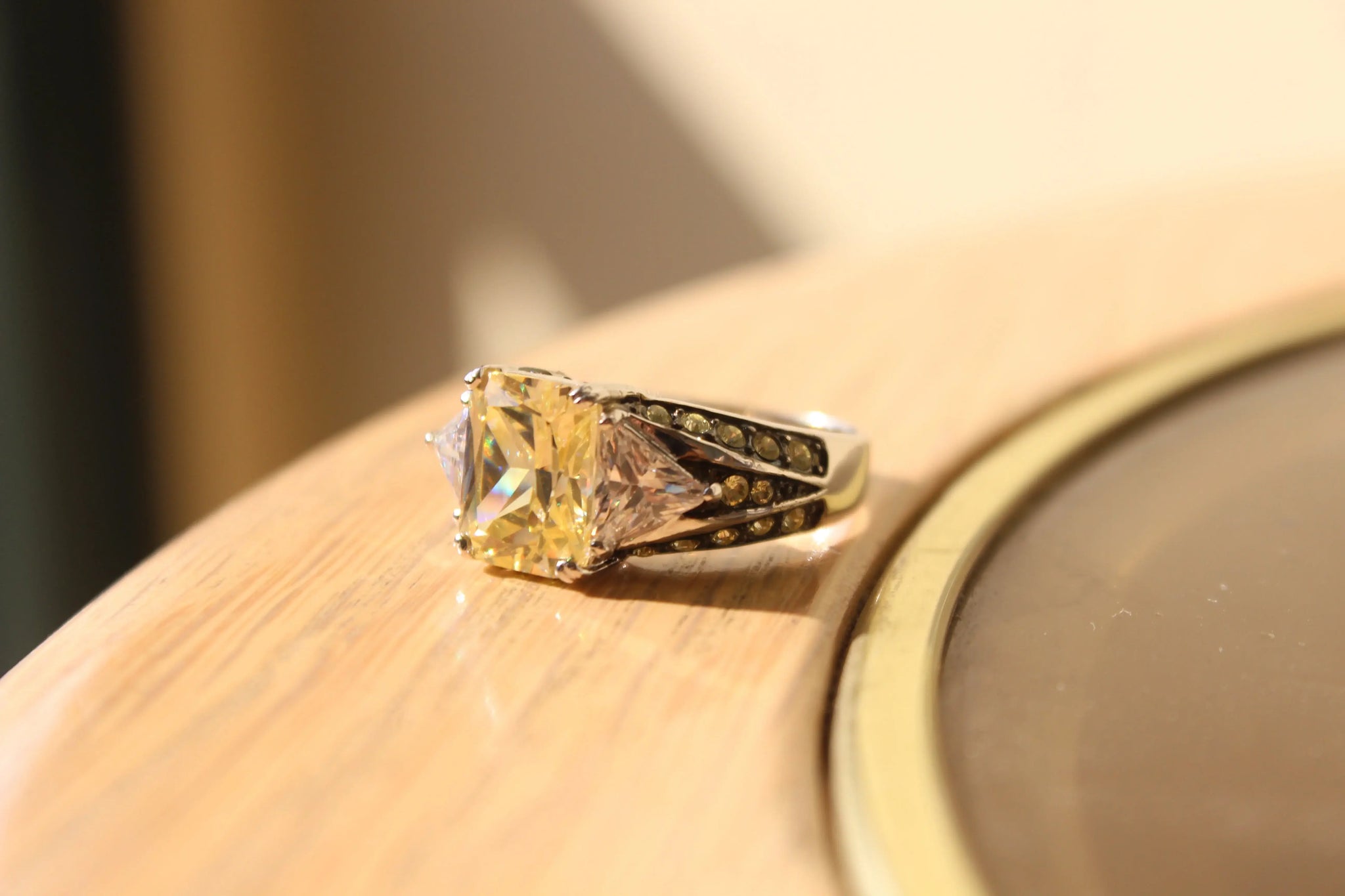 LOAS1389 - Rhodium 925 Sterling Silver Ring with AAA Grade CZ in Light Yellow - Alamode - Flyclothing LLC