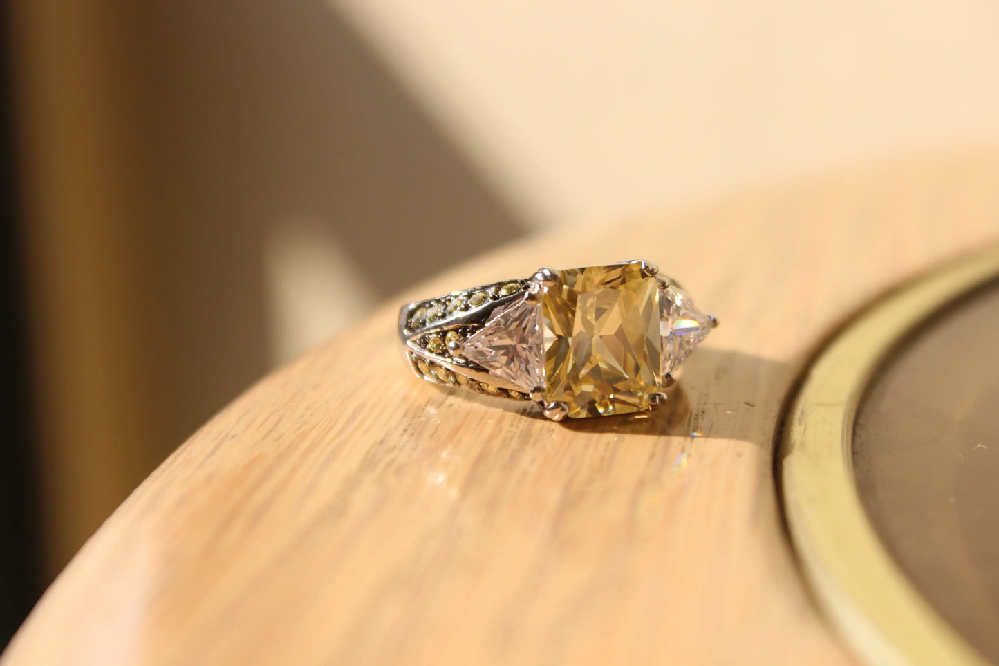 LOAS1389 - Rhodium 925 Sterling Silver Ring with AAA Grade CZ in Light Yellow - Alamode - Flyclothing LLC