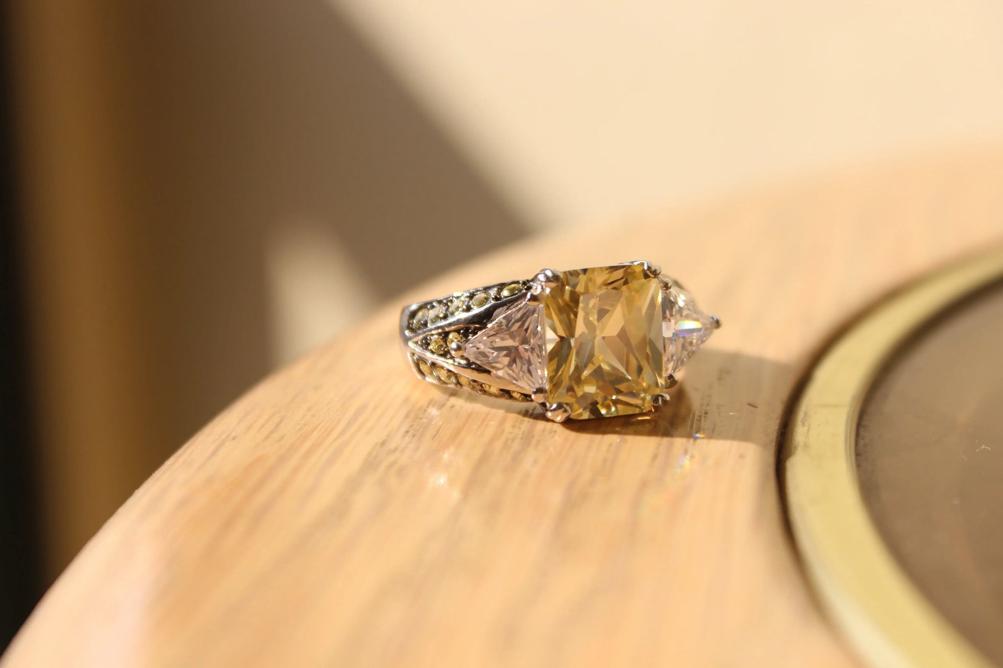 LOAS1389 - Rhodium 925 Sterling Silver Ring with AAA Grade CZ in Light Yellow - Alamode - Flyclothing LLC