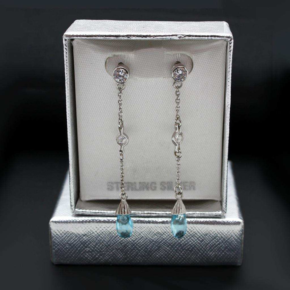 LOS001 - Rhodium 925 Sterling Silver Earrings with Genuine Stone in London Blue - Alamode - Flyclothing LLC