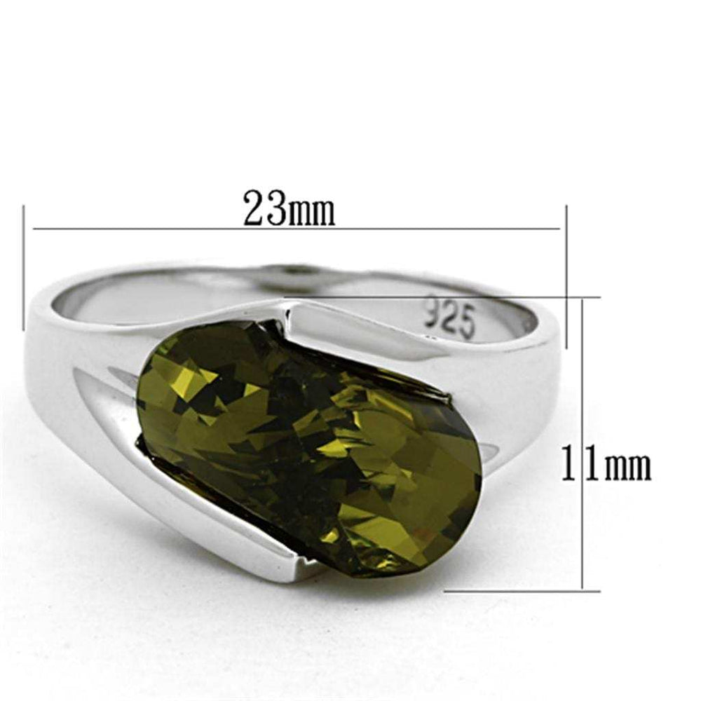 LOS654 - Rhodium 925 Sterling Silver Ring with AAA Grade CZ in Olivine color - Alamode - Flyclothing LLC