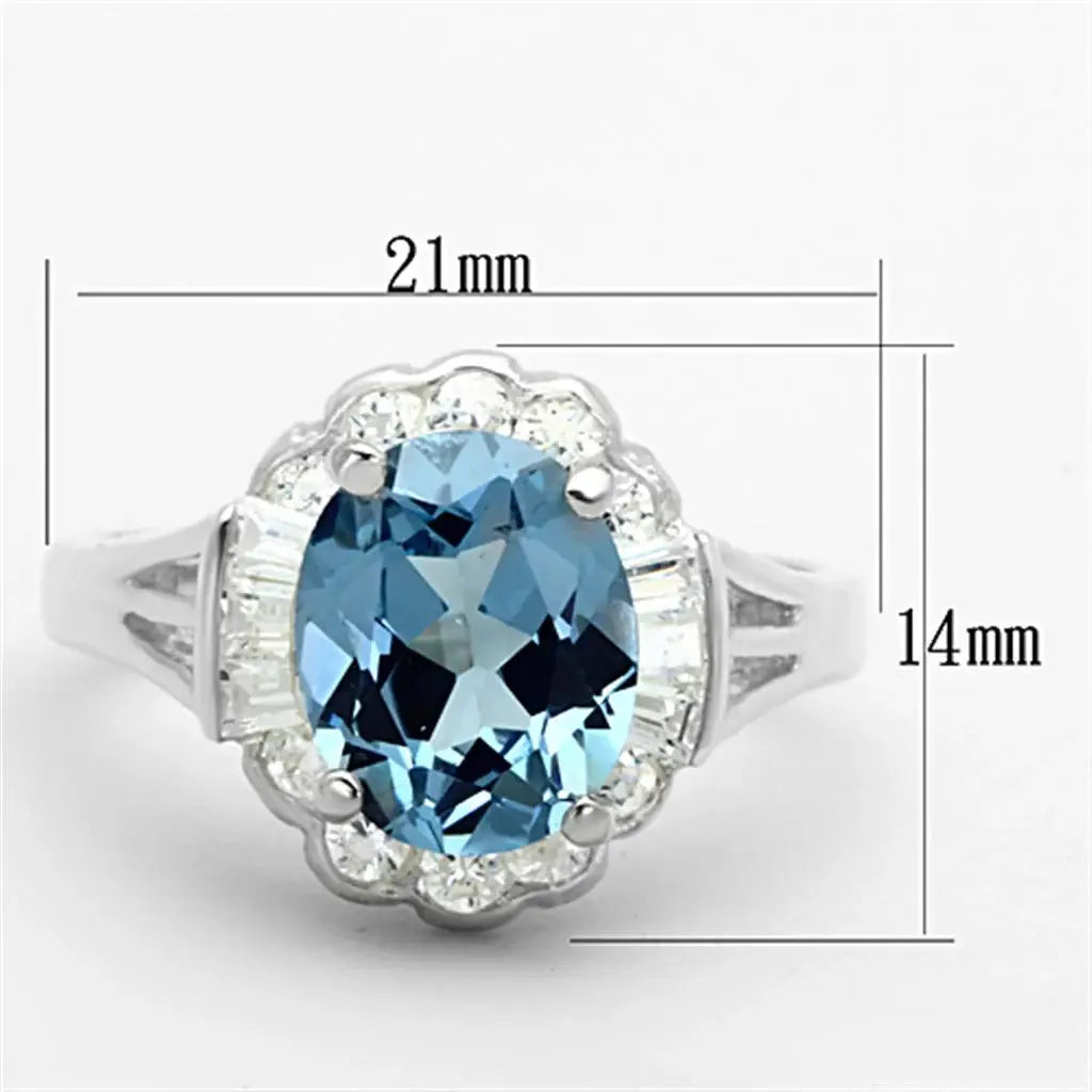 LOS658 - Silver 925 Sterling Silver Ring with Synthetic Spinel in Sea Blue - Alamode - Flyclothing LLC