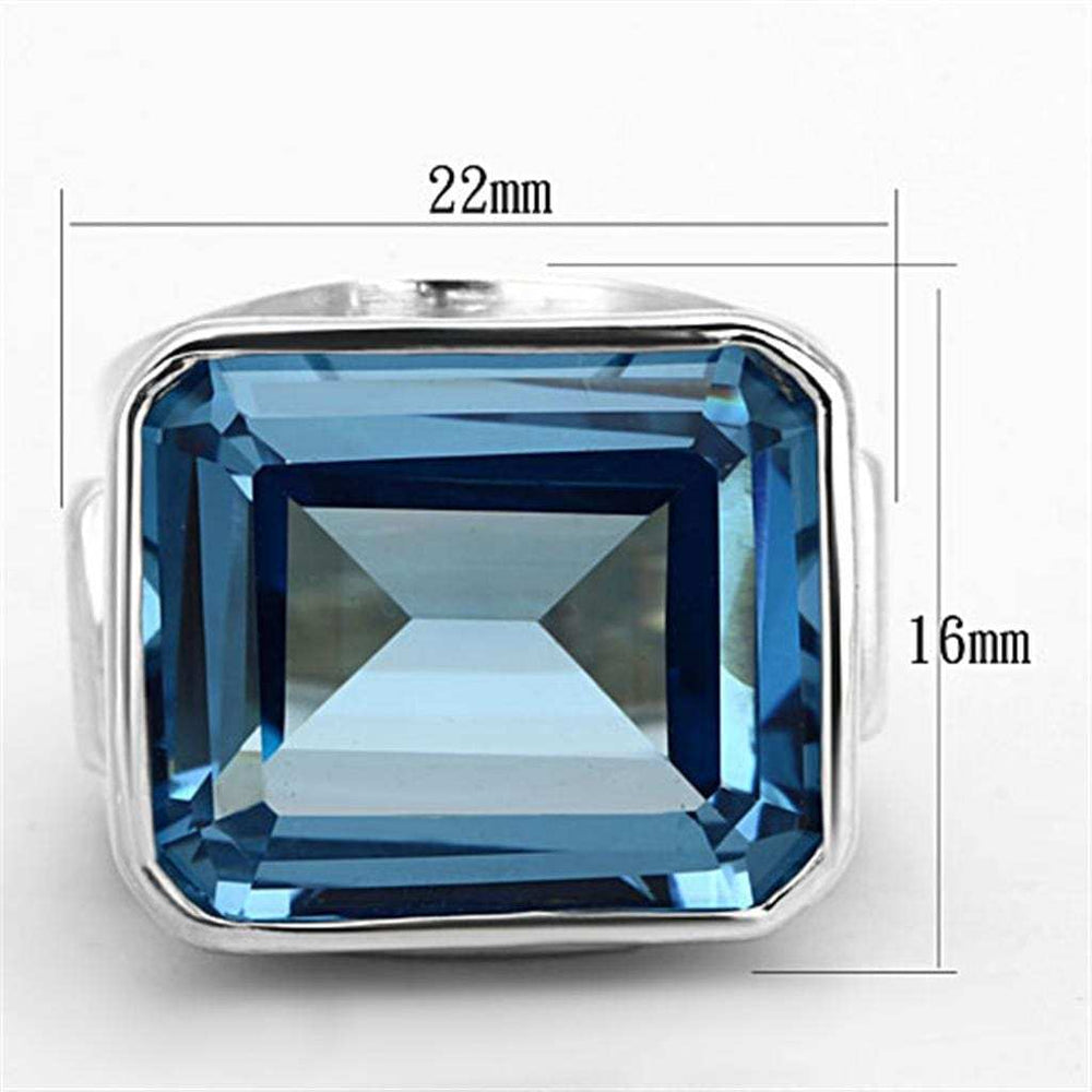 LOS669 - Silver 925 Sterling Silver Ring with Synthetic Spinel in Sea Blue - Alamode - Flyclothing LLC