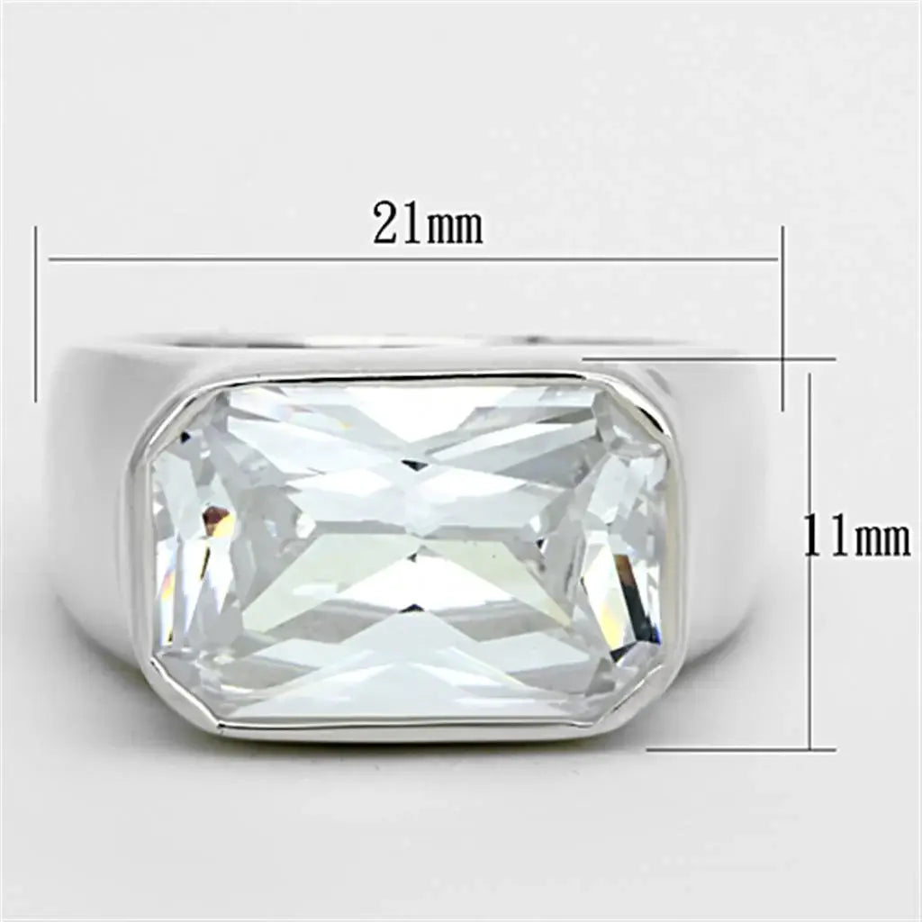 LOS671 - Silver 925 Sterling Silver Ring with AAA Grade CZ in Clear - Alamode - Flyclothing LLC