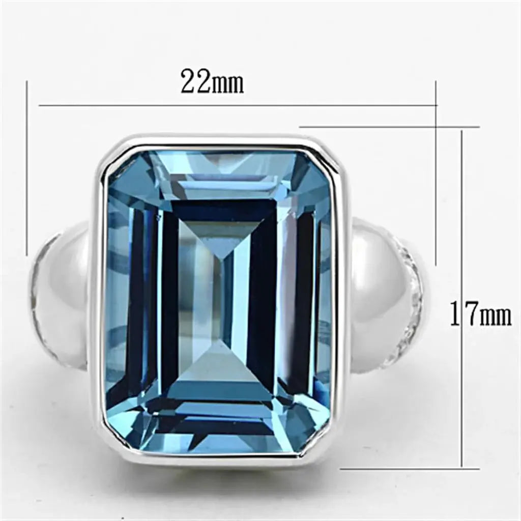 LOS679 - Silver 925 Sterling Silver Ring with Synthetic Spinel in Sea Blue - Alamode - Flyclothing LLC