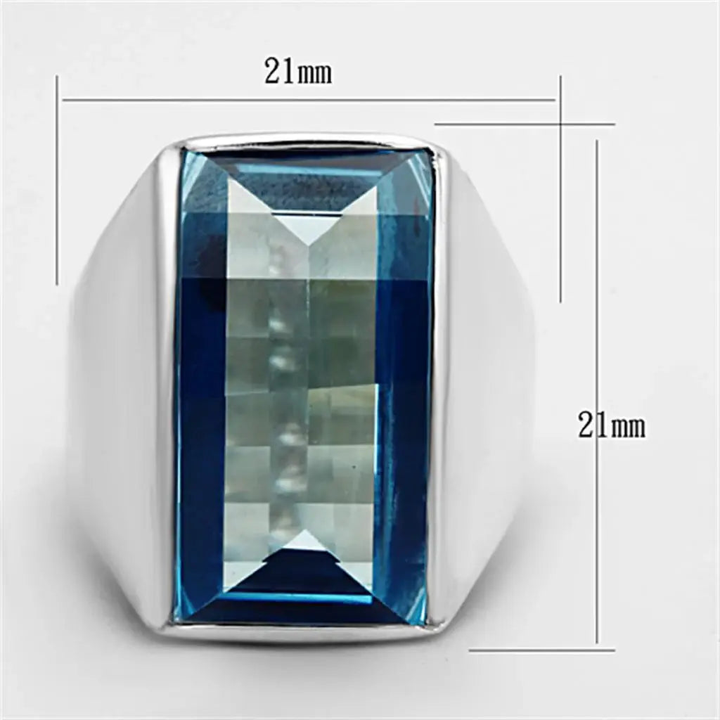LOS691 - Silver 925 Sterling Silver Ring with Synthetic Spinel in Sea Blue - Alamode - Flyclothing LLC