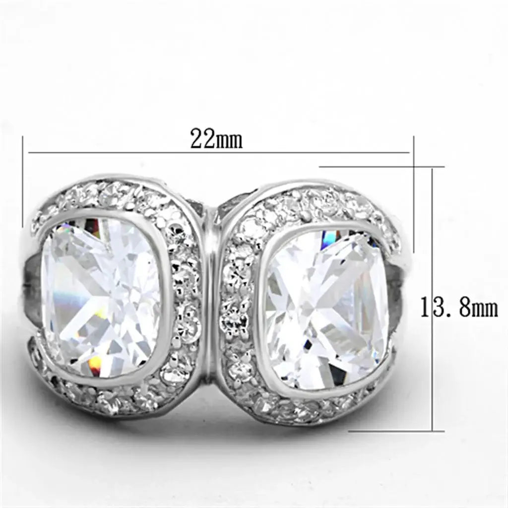 LOS698 - Silver 925 Sterling Silver Ring with AAA Grade CZ in Clear - Alamode - Flyclothing LLC