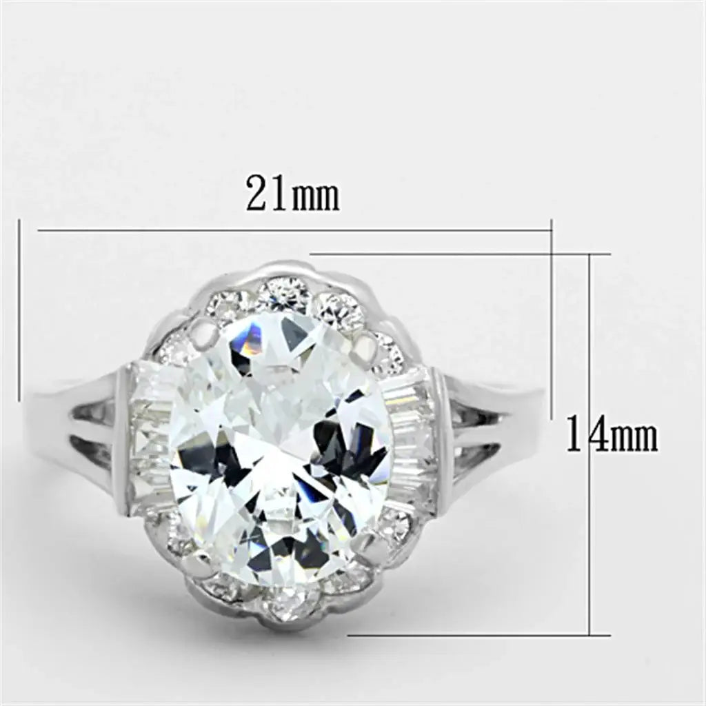 LOS701 - Silver 925 Sterling Silver Ring with AAA Grade CZ in Clear - Alamode - Flyclothing LLC