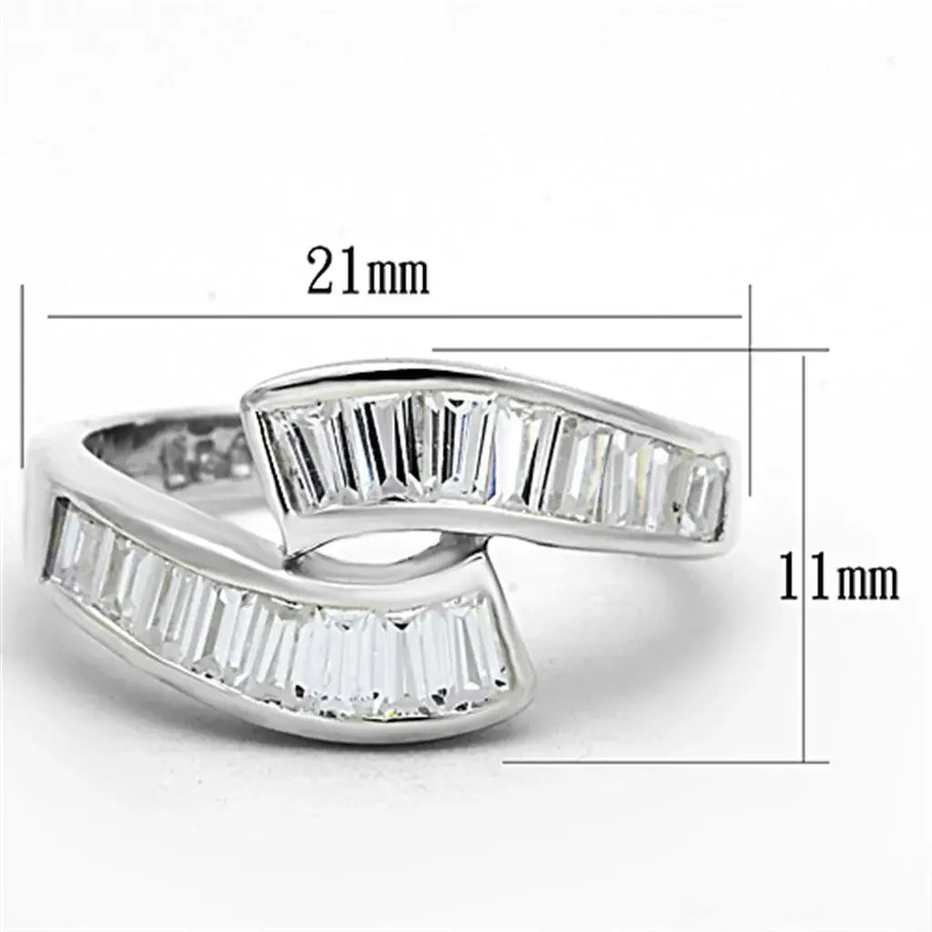 LOS705 - Silver 925 Sterling Silver Ring with AAA Grade CZ in Clear - Alamode - Flyclothing LLC
