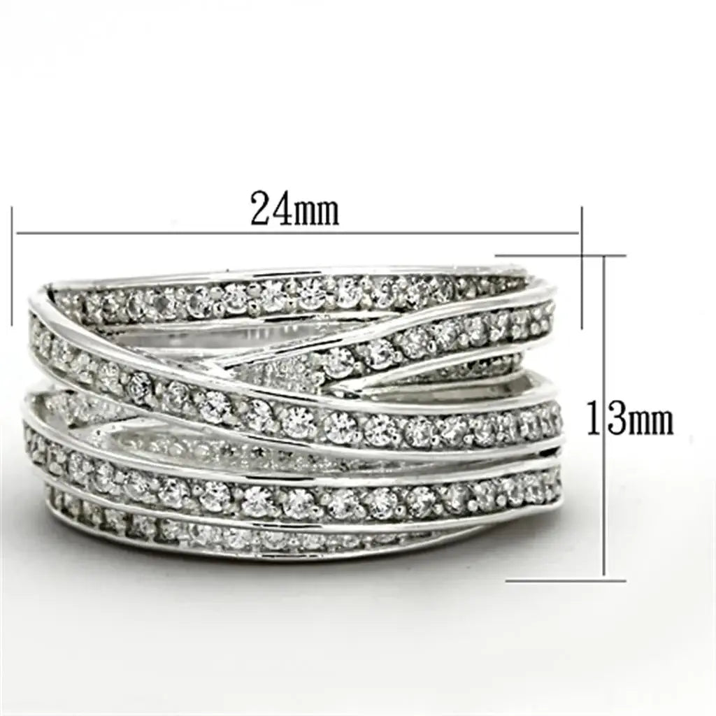 LOS716 - Silver 925 Sterling Silver Ring with AAA Grade CZ in Clear - Alamode - Flyclothing LLC