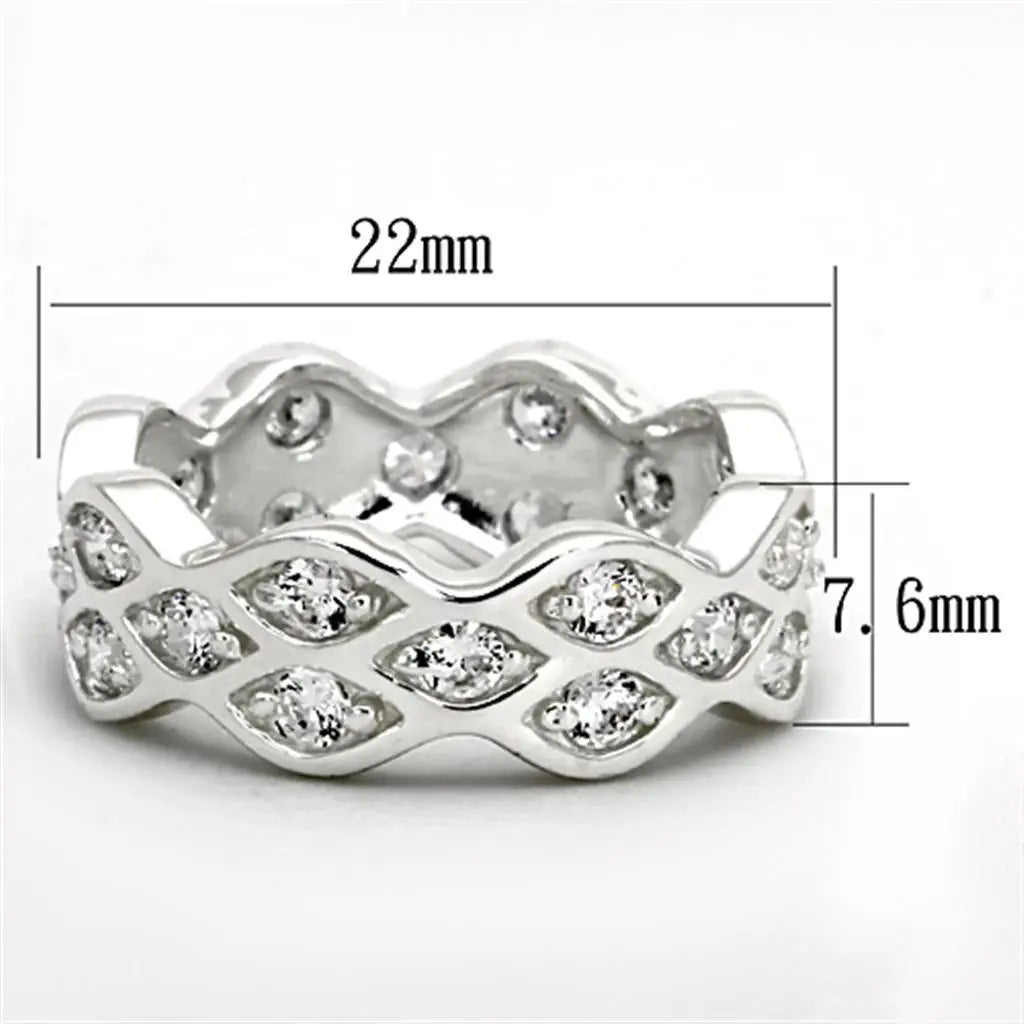 LOS727 - Rhodium 925 Sterling Silver Ring with AAA Grade CZ in Clear - Alamode - Flyclothing LLC