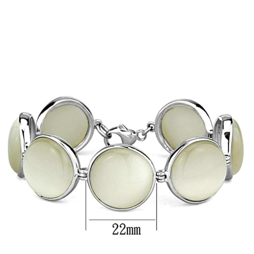 LOS762 - High-Polished 925 Sterling Silver Bracelet with Synthetic Cat Eye in White - Alamode - Flyclothing LLC